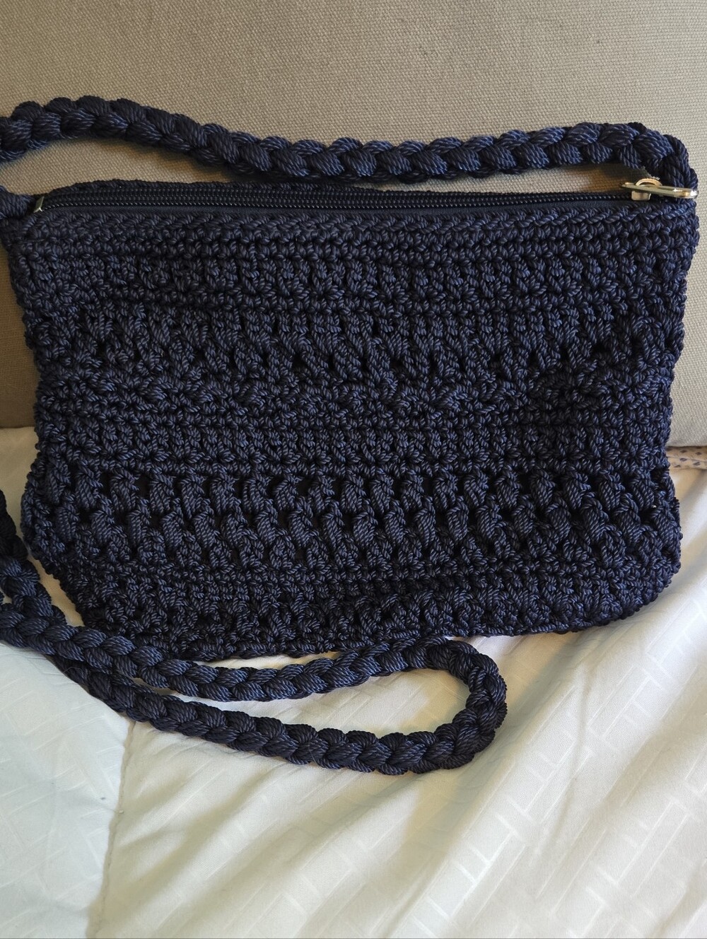 croft & barrow Navy Handwoven Crochet Crossbody Bag